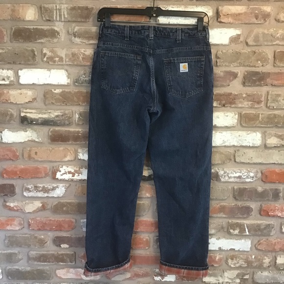 CARHARTT Women's Relaxed Fit Straight Leg Red Plaid Flannel Lined Jeans 8 - Picture 4 of 8